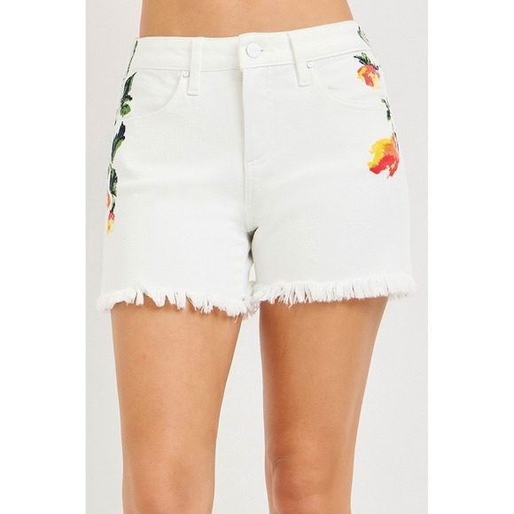 Risen Jeans Pants - RISEN Tummy Control High Rise Flower Printed Shorts - Small